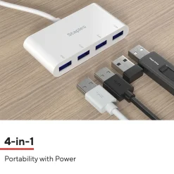 Usb Hubs<Staples TECH 4-Port USB 3.0 Hub, White (ST62380)