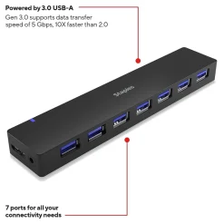 Usb Hubs<Staples TECH 7-Port USB 3.0 Hub, Black (ST62371)