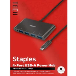 Usb Hubs<Staples TECH 4-Port USB 3.0 Hub, Black (ST62372)