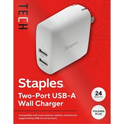 Staples TECH USB-A Wall Charger, 24W, White (ST62318)