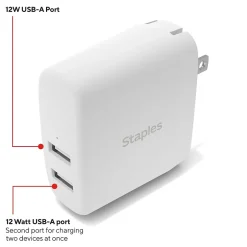 Staples TECH USB-A Wall Charger, 24W, White (ST62318)