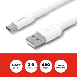 Staples TECH USB-C to USB-A Charging Cable, 6.5 ft., White (ST62338)
