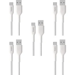 Staples TECH USB-C to USB-A Charging Cable, 6.5 ft., White, 5/Pack (ST62338-5pk-VB)