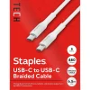 Staples TECH USB-C to USB-C Charging Cable, 6.5 ft., White, 5/Pack (ST62315)
