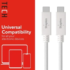 Staples TECH USB-C to USB-C Charging Cable, 3.3 ft., White (ST62317)