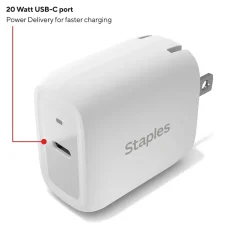 Staples TECH USB-C Wall Charger, 20W, White (NX60446)