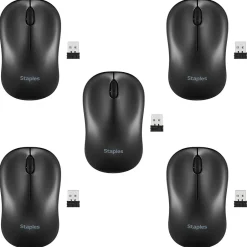 Staples TECH Wireless Ambidextrous Optical USB Mouse, Black, 5/Pack (ST62601-5pk-VB)* Mice