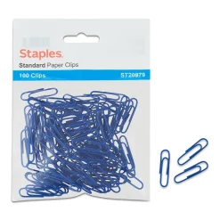 Staples ® Vinyl-Coated Paper Clips, Blue, #1, 100/Pk Clearance