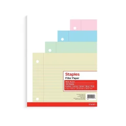 Staples Wide Ruled Filler Paper, 8" x 10.5", Assorted Colors, 100 Sheets/Pack (TR41637) Hot
