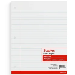 Staples ® Wide Ruled Filler Paper, 8" x 10.5", White, 120 Sheets/Pack (ST37426D) Online