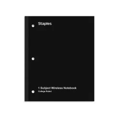 Staples Wireless 1-Subject Notebook, 8.5" x 11", College Ruled, 80 Sheets, (ST58377C) Black Best