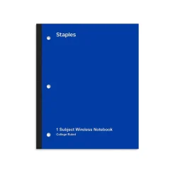 Staples Wireless 1-Subject Notebook, 8.5" x 11", College Ruled, 80 Sheets, (TR58378) Blue Clearance