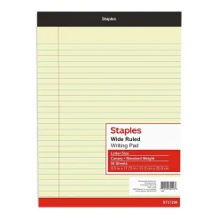 Staples Writing Pad, 8.5" x 11.75", Wide Ruled, Canary, 50 Sheets/Pad (40066) Online