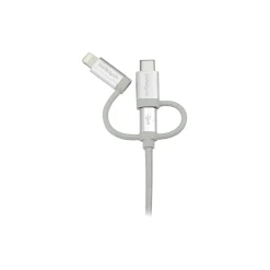 Ethernet Cables<StarTech 1m 3 ft USB Multi Charger Cable, Braided, Silver, 3 in 1 Charging Cable, USB to Lightning Cable, USB to Micro USB Cable