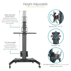 StarTech .com Adjustable Mobile Workstation Cart with Monitor Mount, 50.4