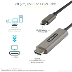Hdmi Cables<StarTech .com 6.6ft USB-C to HDMI Cable Adapter, 4K 60Hz Audio/Video Cord, Male to Male, Black (CDP2HDMM2MH)
