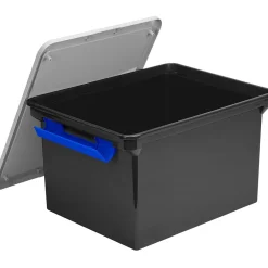 Storex Letter/Legal Portable File Tote Storage Box With Locking Handle, Letter/Legal Size, Black (STX61543U01C) Discount