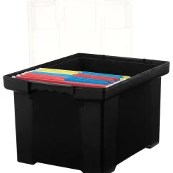 Storex Storage Plastic File Tote with Comfort Grips, Letter/Legal Size, Black/Clear (61528U01C) Best