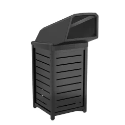 Suncast Commercial Metal Outdoor Trash Can with Resin Chute Lid, 30 Gallon, Black (MTCSQ305)
