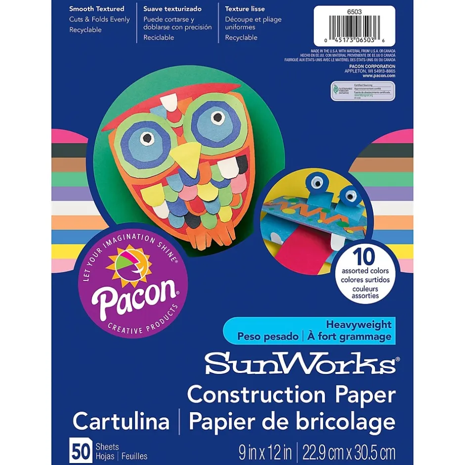 9" x 12" Construction Paper, Assorted Colors, 50 Sheets/Pack (PAC6503) Construction Paper