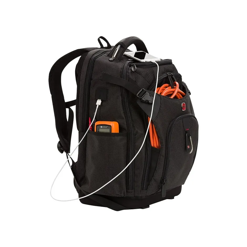 Backpacks<SWISSGEAR USB Work Pack Pro Tool Laptop Backpack, Black with White Dots Plastic (3636200472)
