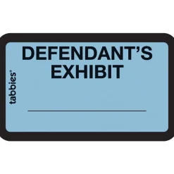 Tabbies Pre-Printed Labels - Defendant's Exhibit, Self-Adhesive, 1x1-5/8", Blue, 252 Labels/Pack (58093) New