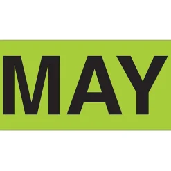 Tape Logic 6" x 3" Rectangle "MAY" Months of the Year Label, Fluorescent Green, 500/Roll New