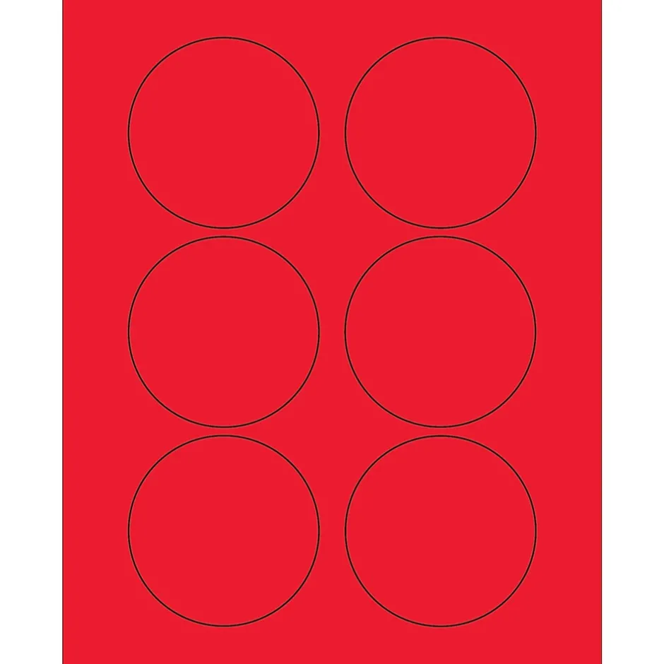 Tape Logic Fluorescent Circle Laser Labels, 3", Fluorescent Red, 600/Case (LL195RD) New
