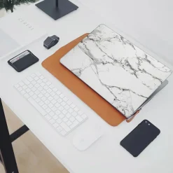 TechProtectus Laptop Case with Keyboard Cover and Screen Protector, White Marble, Plastic (TP-WM-K-MP14M1)