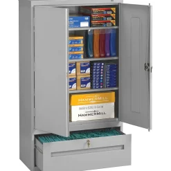 Hot Storage Cabinet with Lateral Drawer, 4-Shelf, 1-Drawer, Light Grey, 66"H x 36"W x 18"D Storage Cabinets
