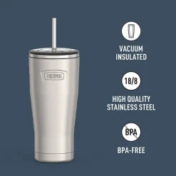 Thermos Icon Stainless Steel Vacuum Insulated Cold Tumbler with Straw, 24 oz., Matte (IS1112MS4)