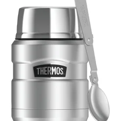 Thermos Stainless King Vacuum-insulated Food Jar With Folding Spoon, 16oz, Silver (THR3000STTRI4)