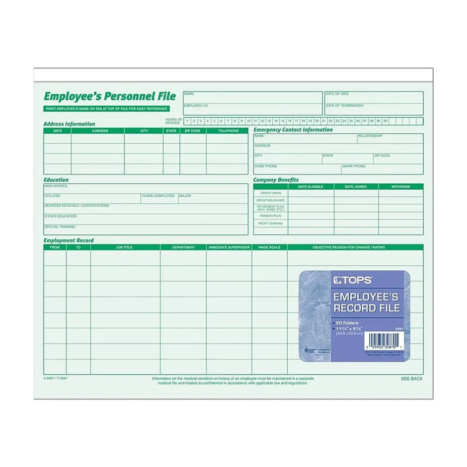 Sale Employee Record File Straight Cut, 20/Pack (TOP 3287) Hr Forms