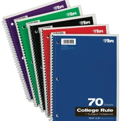 TOPS 1-Subject Notebook, 8" x 10.5", College Ruled, 70 Sheets, Assorted Colors (TOP 65021) Outlet