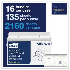 Paper Towels<Tork Premium Soft Xpress 3-Panel Multifold Hand Towels, 9.13" x 9.5", 135/Packs, 16 Packs/Carton (TRKMB579)