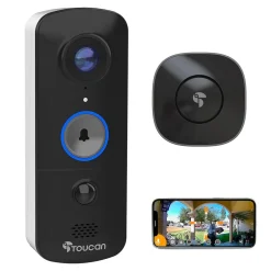 Smart Doorbells<Toucan V3 Wireless Battery Operated Video Doorbell, Chime, Night Vision, Wi-Fi, IP56 Weather Resistant, Black