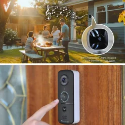 Smart Doorbells<Toucan V3 Wireless Battery Operated Video Doorbell, Chime, Night Vision, Wi-Fi, IP56 Weather Resistant, Black