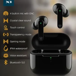 Treblab X1 True Wireless Earbuds, Waterproof IPX4, Bluetooth, Black