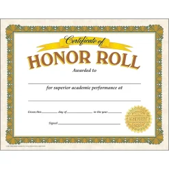 Online TREND Honor Roll Classic Certificates, 30 Per Pack, 6 Packs (T-11307-6) Awards & Certificates
