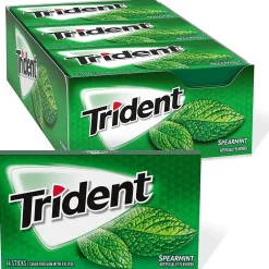 Gum & Mints<Trident Sugar Free Spearmint Gum, 14 Pieces/Pack, 12/Box (MOZ01106)