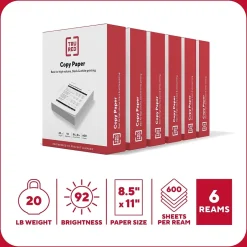 Outlet ™ 8.5" x 11" Copy Paper, 20 lbs., 92 Brightness, 600 Sheets/Ream, 6 Reams/Carton (TR62091) Large Quantity Paper