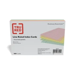 Outlet ™ 4" x 6" Index Cards, Lined, Assorted Colors, 100/Pack (TR51015) Index Cards