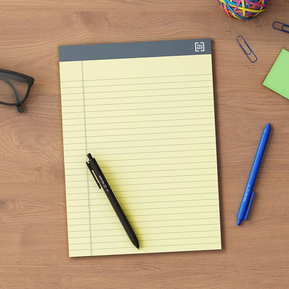 TRU RED ™ Achieve Notepad, 8.5" x 11.75", Wide Ruled, Canary, 50 Sheets/Pad, 6 Pads/Pack (TR57364)