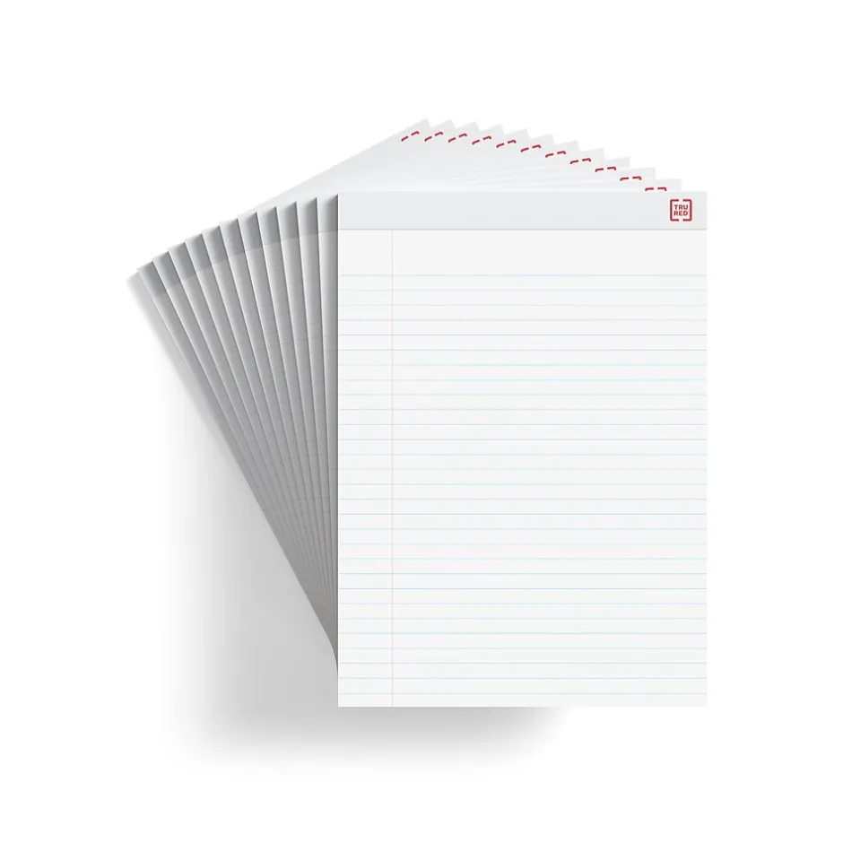 TRU RED ™ Notepad, 8.5" x 11.75", Wide Ruled, White, 50 Sheets/Pad, Dozen Pads/Pack (TR58188)