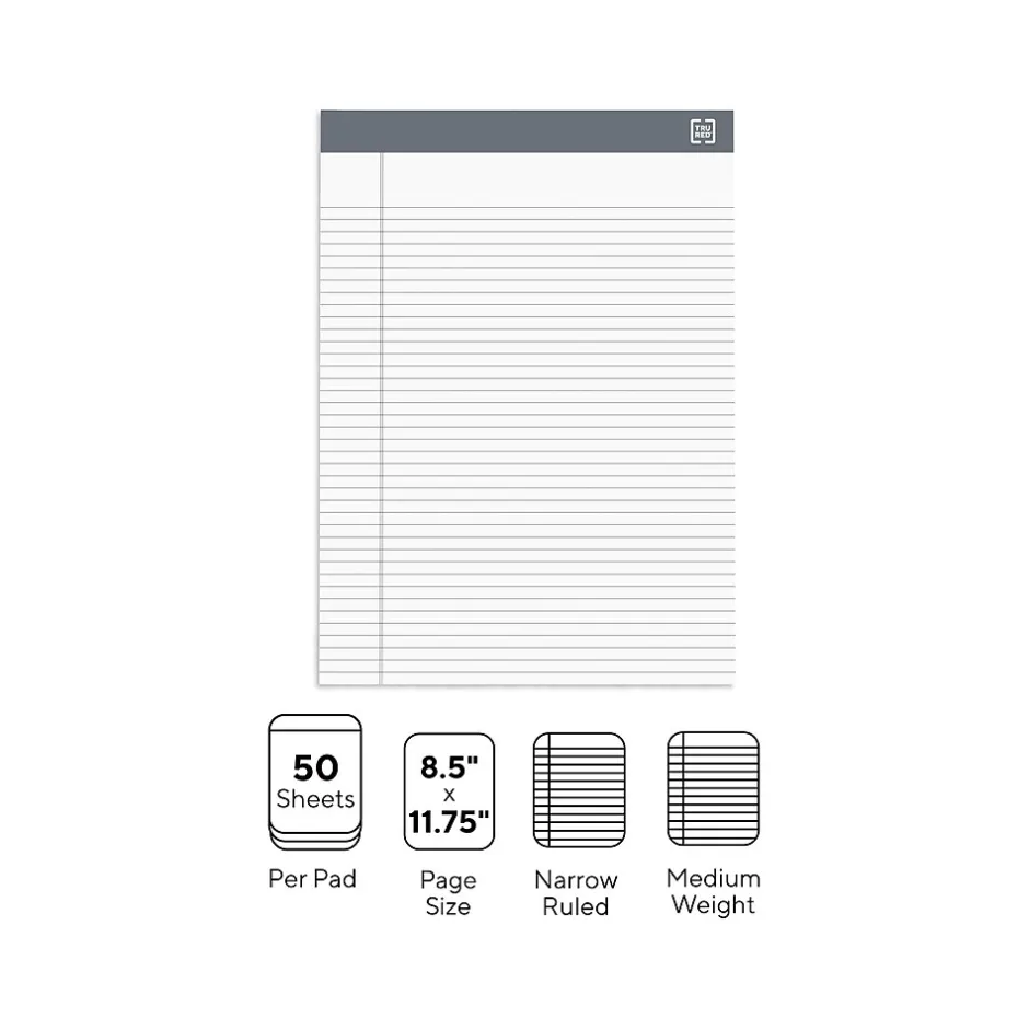 TRU RED ™ Notepads 8.5" x 11.75", Narrow Ruled, White, 50 Sheets/Pad, 12 Pads/Pack (TR57369) Best