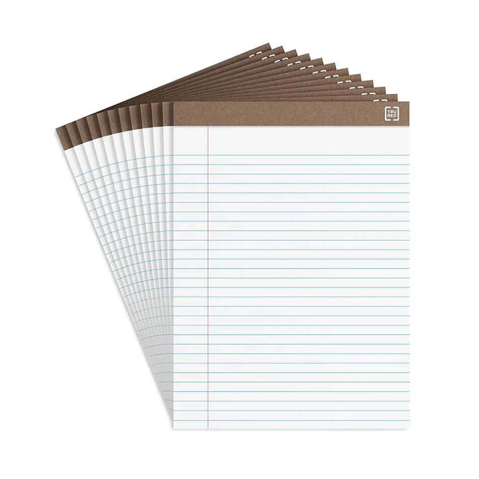 TRU RED ™ Notepads, 8.5" x 11.75", Wide Ruled, , 50 Sheets/Pad, Dozen Pads/Pack (TR58185) White Sale