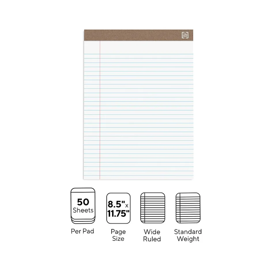 TRU RED ™ Notepads, 8.5" x 11.75", Wide Ruled, , 50 Sheets/Pad, Dozen Pads/Pack (TR58185) White Sale