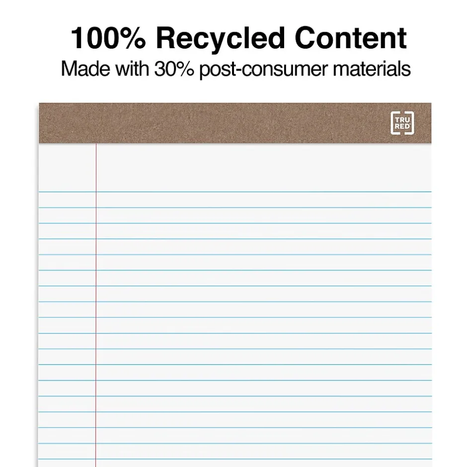TRU RED ™ Notepads, 8.5" x 11.75", Wide Ruled, , 50 Sheets/Pad, Dozen Pads/Pack (TR58185) White Sale