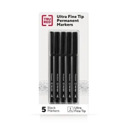 TRU RED ™ Pen Permanent Markers, Ultra Fine Tip, Black, 5/Pack (TR54525) Sale