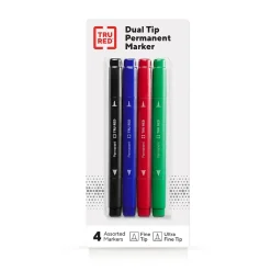 TRU RED ™ Pen Permanent Markers, Twin Tip, Assorted, 4/Pack (TR57828) Assorted Colors Outlet